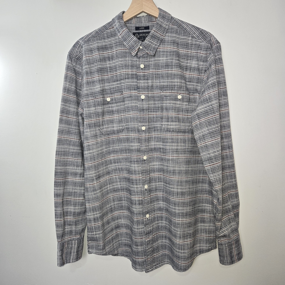 American Rag Men's Gray and White Plaid Button-Down Shirt - Picture 2 of 10